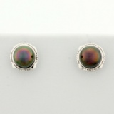 6.5mm Tahitian Pearl Earrings In 18k White Gold