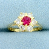 1ct Tw Pink And White Sapphire Flower Ring In 14k Yellow Gold