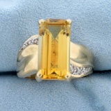 5ct Citrine And Diamond Statement Ring In 14k White And Yellow Gold