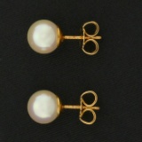 7.2mm Majorica Cultured Akoya Pearl Earrings In 18k Yellow Gold