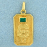 Aztec Emerald Pendant In 18k Yellow Gold