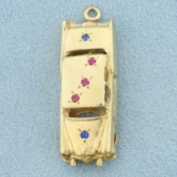 Vintage Car Sapphire Car Charm Or Pendant In 14k Yellow Gold