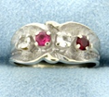 Pink Topaz, Garnet, & White Sapphire Ring In 14k White Gold