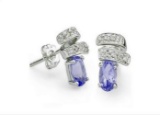 Tanzanite & Diamond Earrings In Sterling Silver