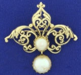 Antique Two Pearl Pendant Or Pin In 14k Yellow Gold