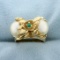 Vintage Akoya Pearl And Emerald Flower Design Ring In 14k Yellow Gold