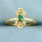 Natural Emerald And Diamond Ring In 14k Yellow Gold