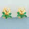 Aaa Quality Emerald And Diamond Flower Earrings In 14k Yellow Gold