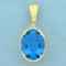 Extra Large 27ct London Blue Topaz And Diamond Pendant In 14k Yellow Gold