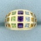 2ct Tw Multi-gemstone Dome Ring In 10k Yellow Gold