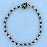 3.5ct Tw Sapphire And Diamond Tennis Line Bracelet With Flower Design Clasp In 14k Yellow Gold