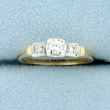 Vintage Three-stone Diamond Ring In 14k Yellow And White Gold