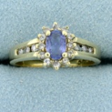 Tanzanite And Diamond Ring In 10k Yellow Gold