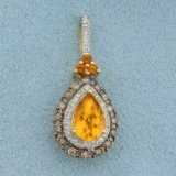 2ct Tw Citrine And Diamond Pendant In 14k Yellow Gold