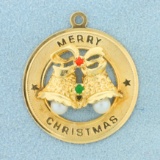 Merry Christmas Bells Pendant In 14k Yellow Gold