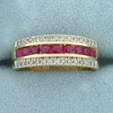 3/4ct Tw Ruby And Diamond Band Ring In 14k Yellow Gold