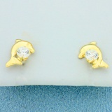 Dolphin Earrings In 14k Yellow Gold