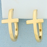 Milor Italian Made Cross Hoop Earrings In 14k Yellow Gold