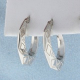 Engraved 3/4 Inch Hoop Earrings In 14k White Gold