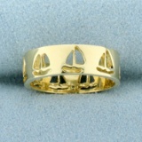 Sailboat Boat Design Band Ring In 14k Yellow Gold