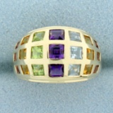 2ct Tw Multi-gemstone Dome Ring In 10k Yellow Gold