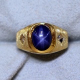 Star Sapphire And Diamond Ring In 10k Yellow Gold