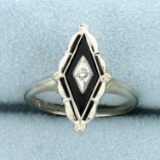 Vintage Onyx And Diamond Ring In 10k White Gold