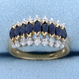 1 Ct Tw Natural Sapphire And Diamond Ring In 14k Yellow Gold