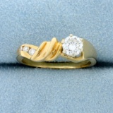 Unique Over 1/2ct Tw Diamond Ring In 14k Yellow Gold