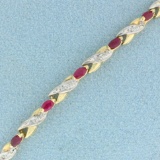 2ct Tw Ruby And Diamond Line Bracelet In 10k Yellow And White Gold