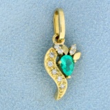 Natural Emerald And Diamond Pendant In 18k Yellow Gold