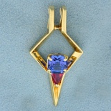 Modernist Tanzanite And Morganite Pendant In 14k Yellow Gold