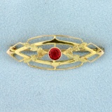Vintage Synthetic Ruby Pin In 10k Yellow Gold