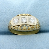 Vintage Three-stone Diamond Ring In 14k Yellow And White Gold