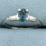 Natural Alexandrite And Diamond Ring In 14k White Gold
