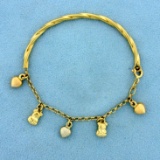 Teddy Bear Heart Bangle Charm Bracelet In 14k Yellow Gold