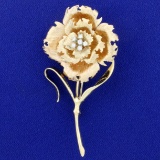 Diamond Rose Pin In 14k Yellow And Rose Gold