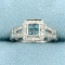 1/2ct Tw Blue And White Diamond Halo Ring In 14k White Gold