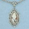 Antique Diamond Cameo Necklace In 14k White Gold