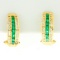 Natural Emerald And Diamond Half Hoop Earrings In 18k Yellow Gold