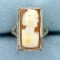 Vintage Filigree Rectangular Cameo Ring In 14k White Gold