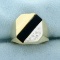 Onyx And Diamond Signet Ring In 14k Yellow And White Gold