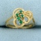 Vintage Emerald Flower Ring In 10k Yellow Gold