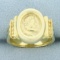 Vintage Hand Crafted Engraved Portrait Ring In 14k Yellow Gold