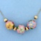 Vintage Add-a-bead Chain Necklace With Flower Cloisonné Beads In 14k Yellow Gold