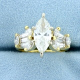 Amost 3ct Tw Marquise And Baguette Diamond Ring In 18k Yellow Gold