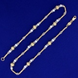 Italian-made 17 Inch Pearl And Gold Bead Necklace In 14k Yellow And White Gold