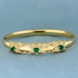 1ct Tw Emerald And Diamond Bangle Bracelet In 14k Yellow Gold