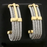 Designer Charriol Cable Link J Hoop Earrings In 18k White And Yellow Gold