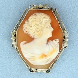 Antique Cameo Pendant Or Pin In 14k White Gold